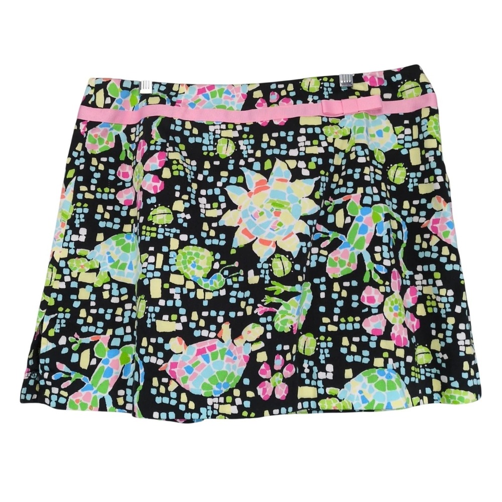 Vintage Bamboo Traders Black Tropical Print Skort Sz 12P Made USA Bow Mini Skirt